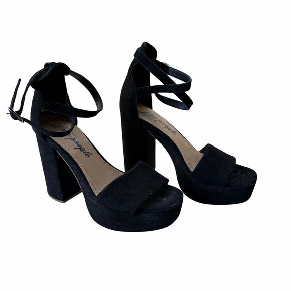 Free People Shoes - Free People Black Suede Platform Block Heel Ankle Strap Sandals EU 37 US 7